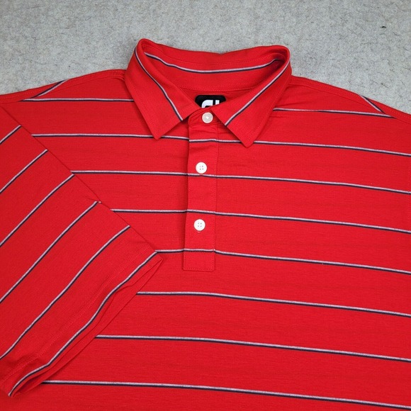 FootJoy‎ Golf Polo Shirt Mens Large Red Striped Short Sleeve Club Logo - Picture 1 of 10